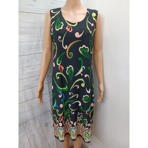 CSC Womens Black Green Dress M USA Made Vacation Travel Comfort Stretch Artsy